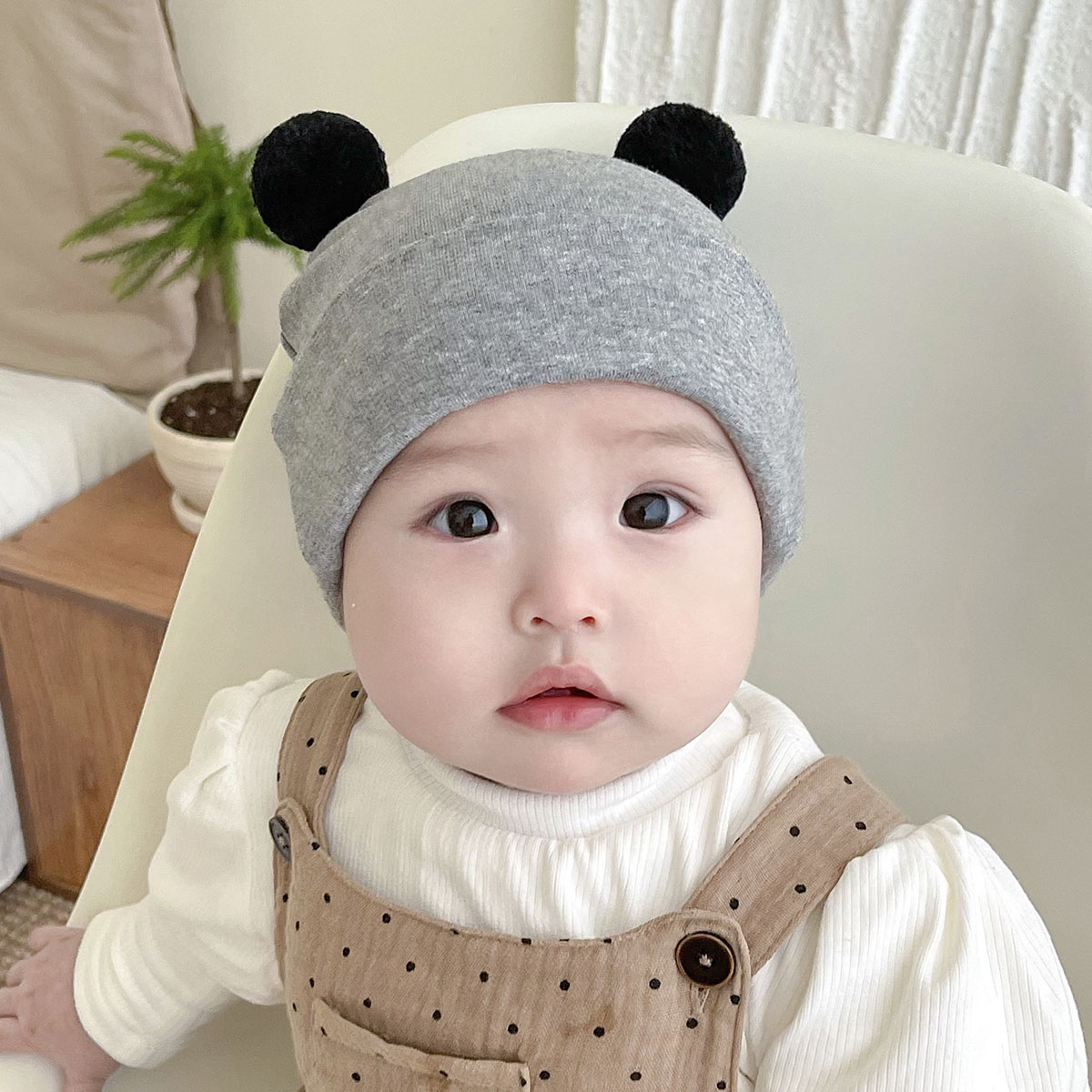 婴儿帽子秋冬季纯手工可爱球球羊绒棉保暖初生新生儿男女宝宝胎帽