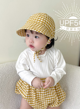 婴儿遮阳帽防晒防紫外线格子纯棉薄款儿童男女宝宝棒球帽短裤夏季