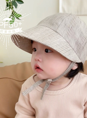 婴儿遮阳帽纯亚麻薄款大帽檐防晒防紫外线儿童男女宝宝棒球帽夏季