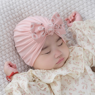 婴儿帽子春秋莫代尔蝴蝶结小月龄女宝宝初生新生儿护囟门胎帽冬季