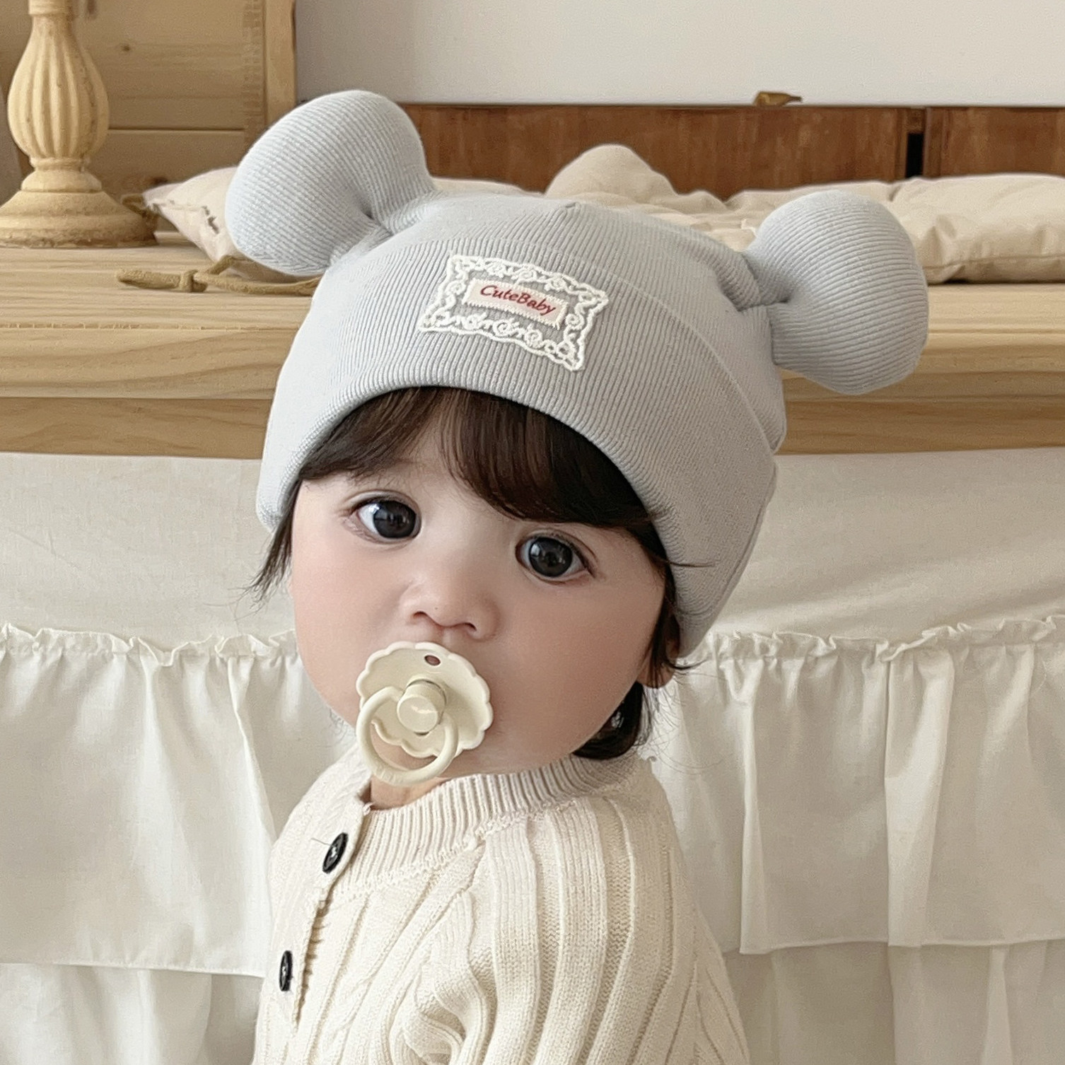 婴儿帽子秋冬可爱小熊藏麻羊绒保暖初生新生儿小月龄男女宝宝胎帽,童装/婴儿装/亲子装,帽子,淘宝优惠券,粉丝福利购,淘宝优惠卷