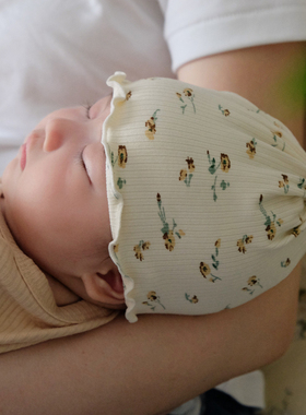 婴儿帽子春秋莫代尔小碎花新生儿女宝宝护囟门无骨胎帽套头帽冬季