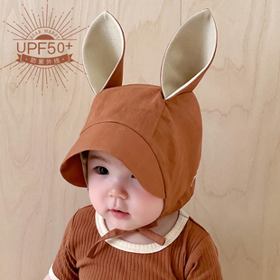 婴儿遮阳帽夏季 可爱松鼠棉麻大檐防晒防紫外线儿童男女宝宝太阳帽