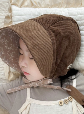 婴儿遮阳帽春秋双面小碎花纯棉大帽檐防晒保暖宝宝儿童护耳帽冬季