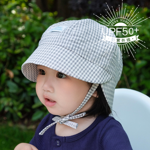 婴儿遮阳帽格子纯棉透气薄款 大檐防晒儿童男女宝宝渔夫帽盆帽夏季
