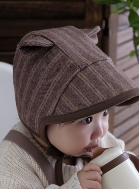 婴儿帽子可爱小熊加厚保暖毛呢大檐男女宝宝遮阳帽儿童护耳帽秋冬