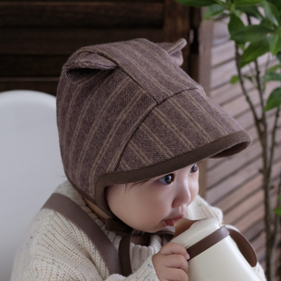 婴儿帽子可爱小熊加厚保暖毛呢大檐男女宝宝遮阳帽儿童护耳帽秋冬