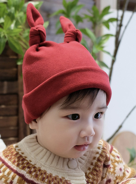婴儿帽子加厚保暖双貂针织儿童初生新生儿男女宝宝胎帽揪揪帽秋冬