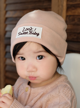 婴儿帽子秋冬可爱刺绣加厚保暖儿童套头帽初生新生儿男女宝宝胎帽