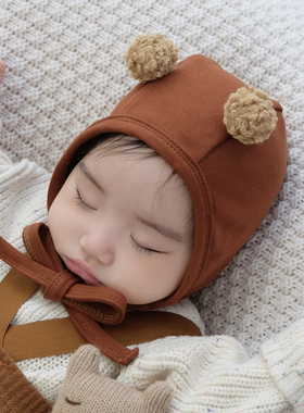婴儿帽子春秋羊绒棉保暖可爱羊羔毛球新生儿男女宝宝护耳帽胎帽冬