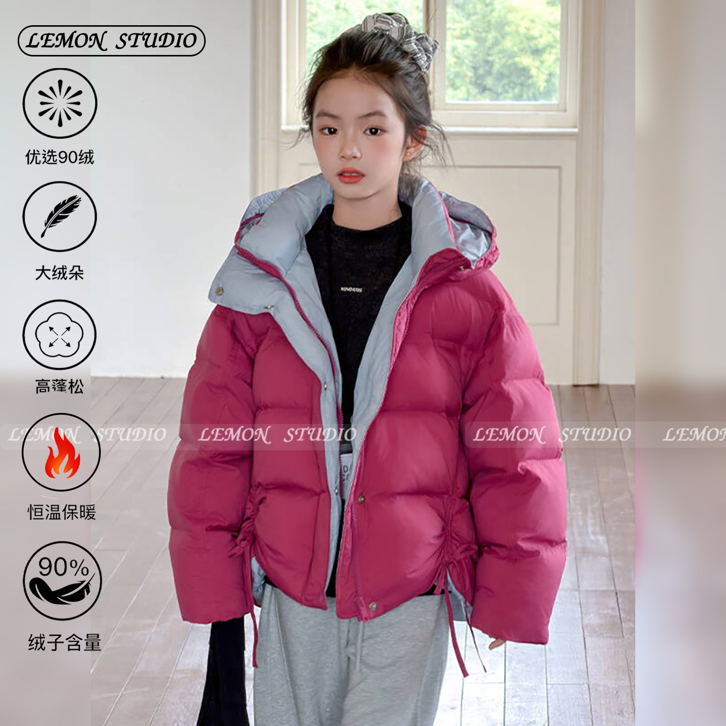 女童羽绒服三防白鸭绒面包服外套