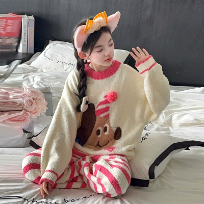 女童睡衣珊瑚绒半边绒家居服套装