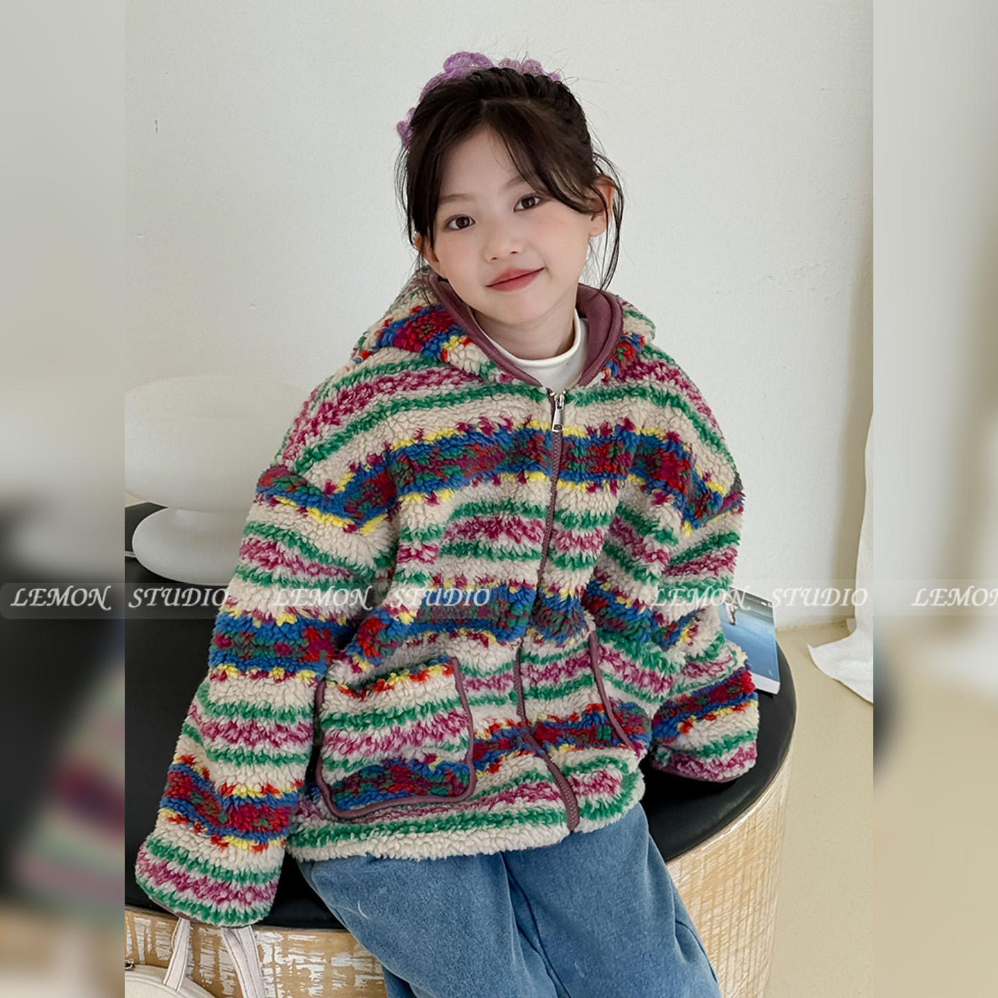 女童外套冬装2025新款女孩加厚连帽摇粒绒上衣服儿童装加绒毛毛衣