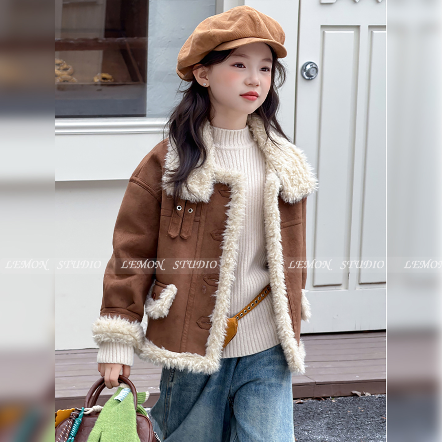 女童加绒外套皮毛一体羊羔绒上衣