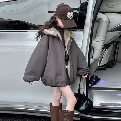 女童加绒外套加厚毛毛衣派克服