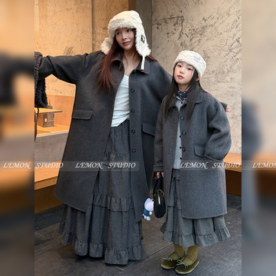 女童双面羊绒外套中长款呢子大衣