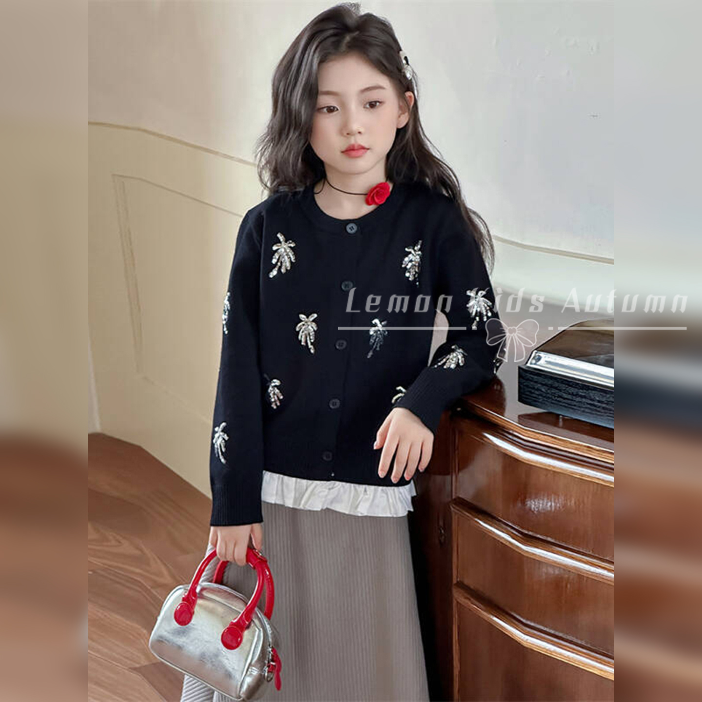 女童毛衣外套亮片刺绣针织衫上衣