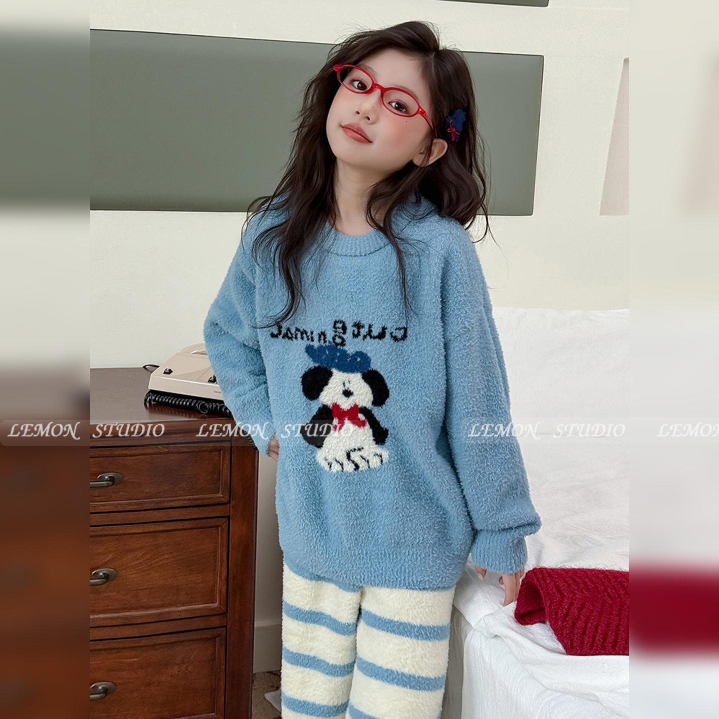 女童睡衣加厚珊瑚绒家居服套装