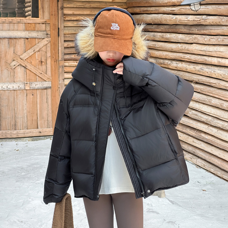 女童羽绒服90白鸭绒连帽外套棉服