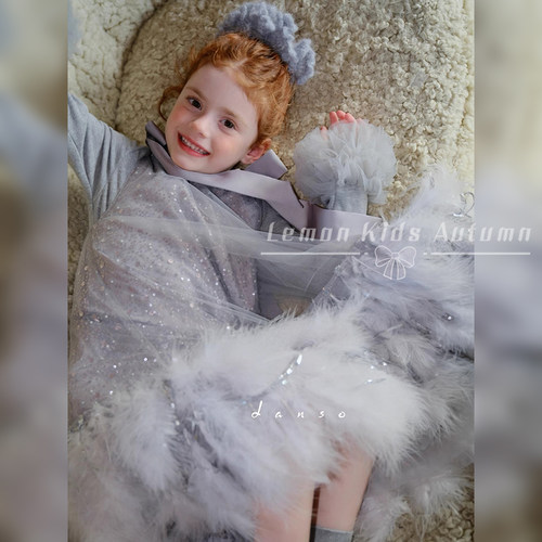 女童粉色羽毛连衣裙仙女公主裙