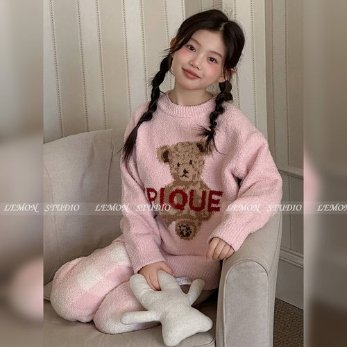 女童睡衣加厚套装法兰绒家居服