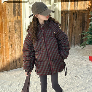 小女孩棉服 加厚面包服儿童保暖外套冬装 女童格子棉衣2025冬季 新款