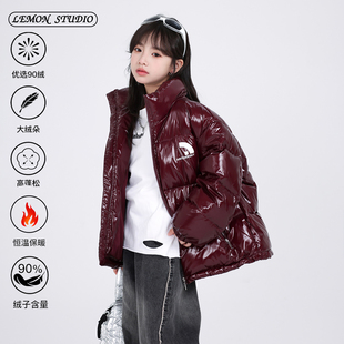 白鸭绒面包服 女童加厚保暖外套冬装 儿童羽绒服亮漆面冬季 2025新款