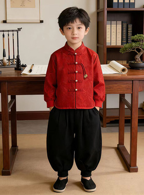 男童汉服套装2026新款春秋男孩古风唐装红色国风新中式儿童演出服