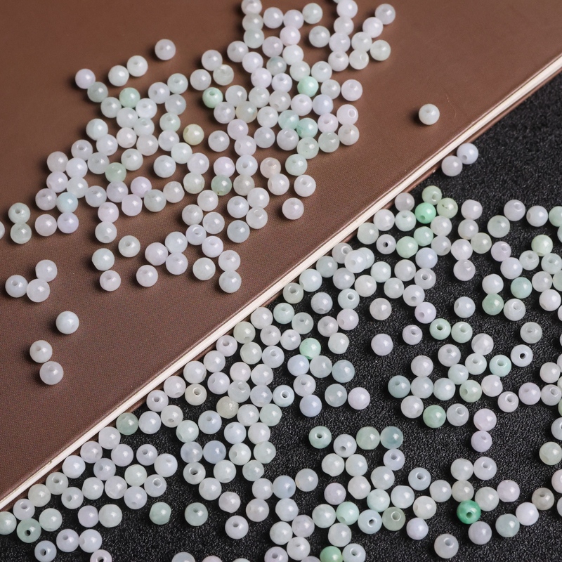 天然翡翠A货3.5mm绿白小米珠