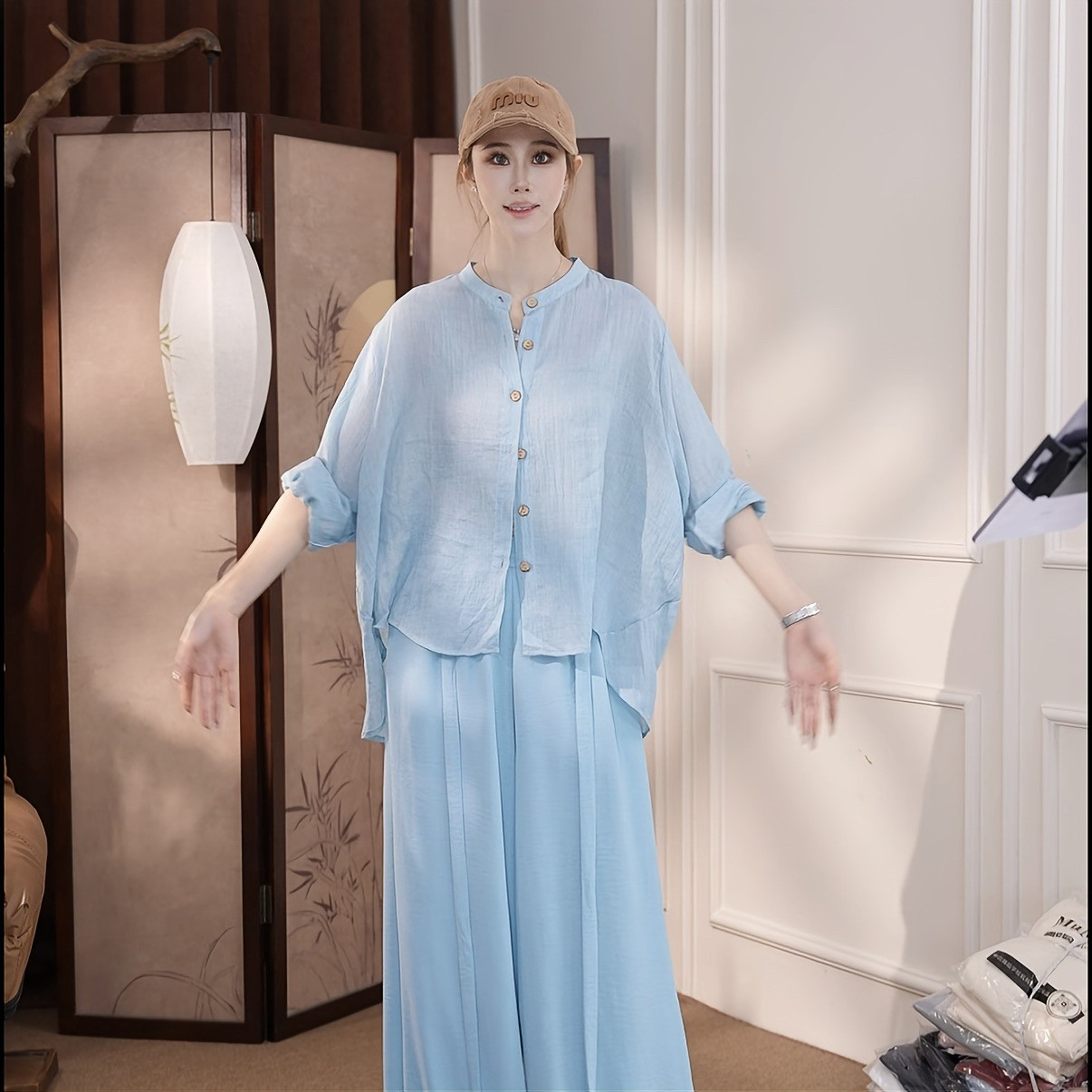 新款麻料新款现代舞练功服衬衫古典舞现代舞服男女图片