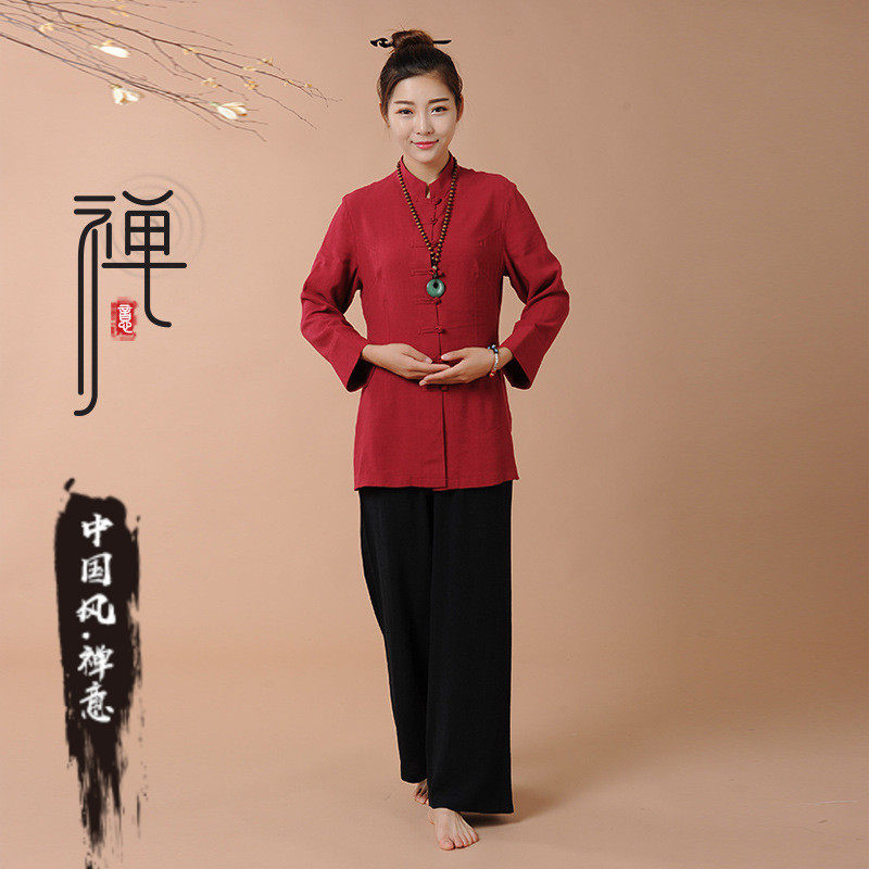 采耳师服装春季道姑服装女禅意棉麻居士服套装尼姑服宽松素衣禅服