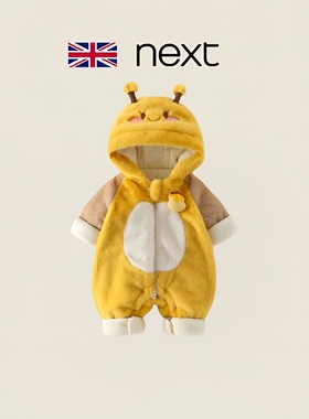 英国next婴儿棉服秋冬加绒可爱小蜜蜂连体衣宝宝加厚卡通外出爬服
