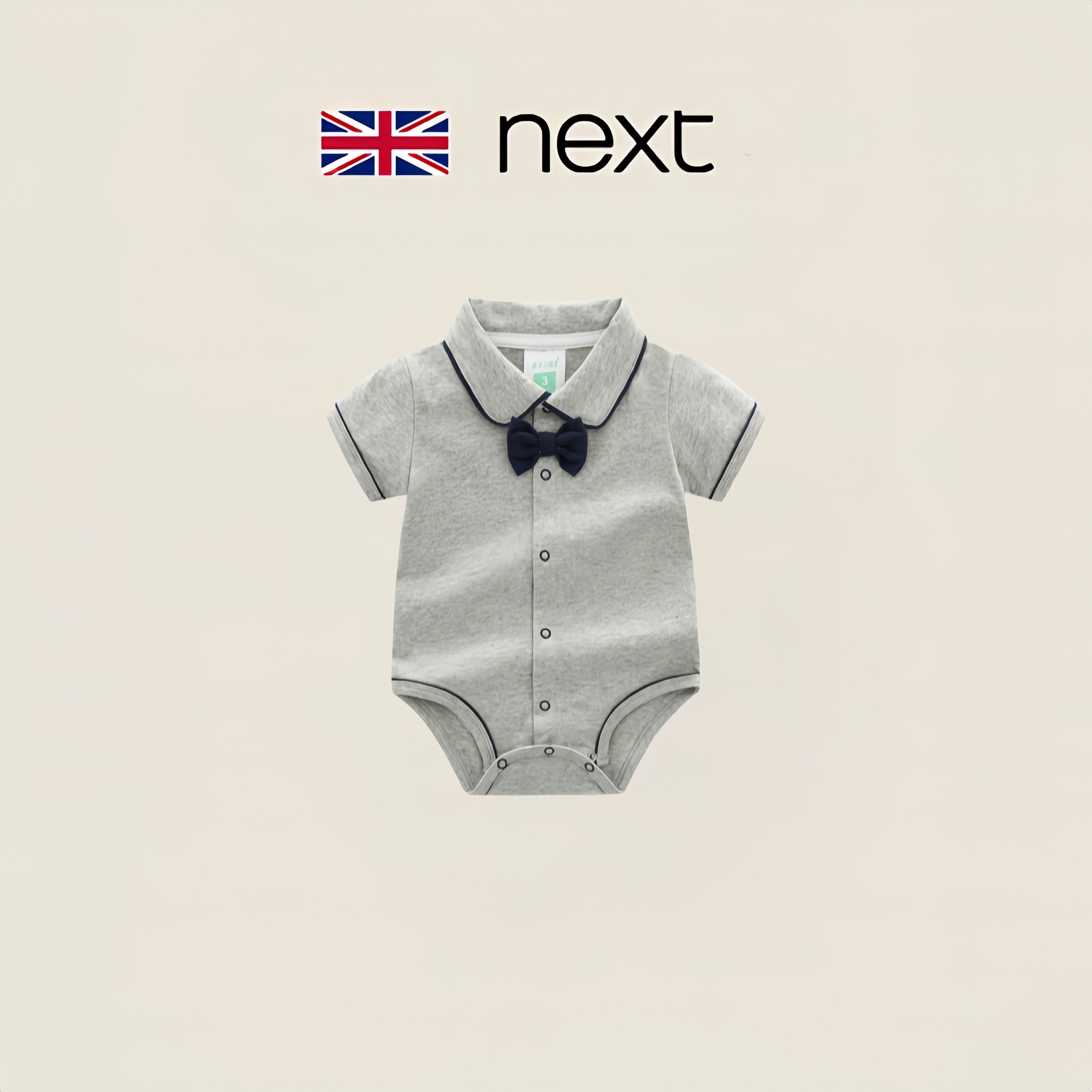 英国next婴儿包屁衣夏短袖男女宝宝满月百天领结礼服舒适纯棉爬服