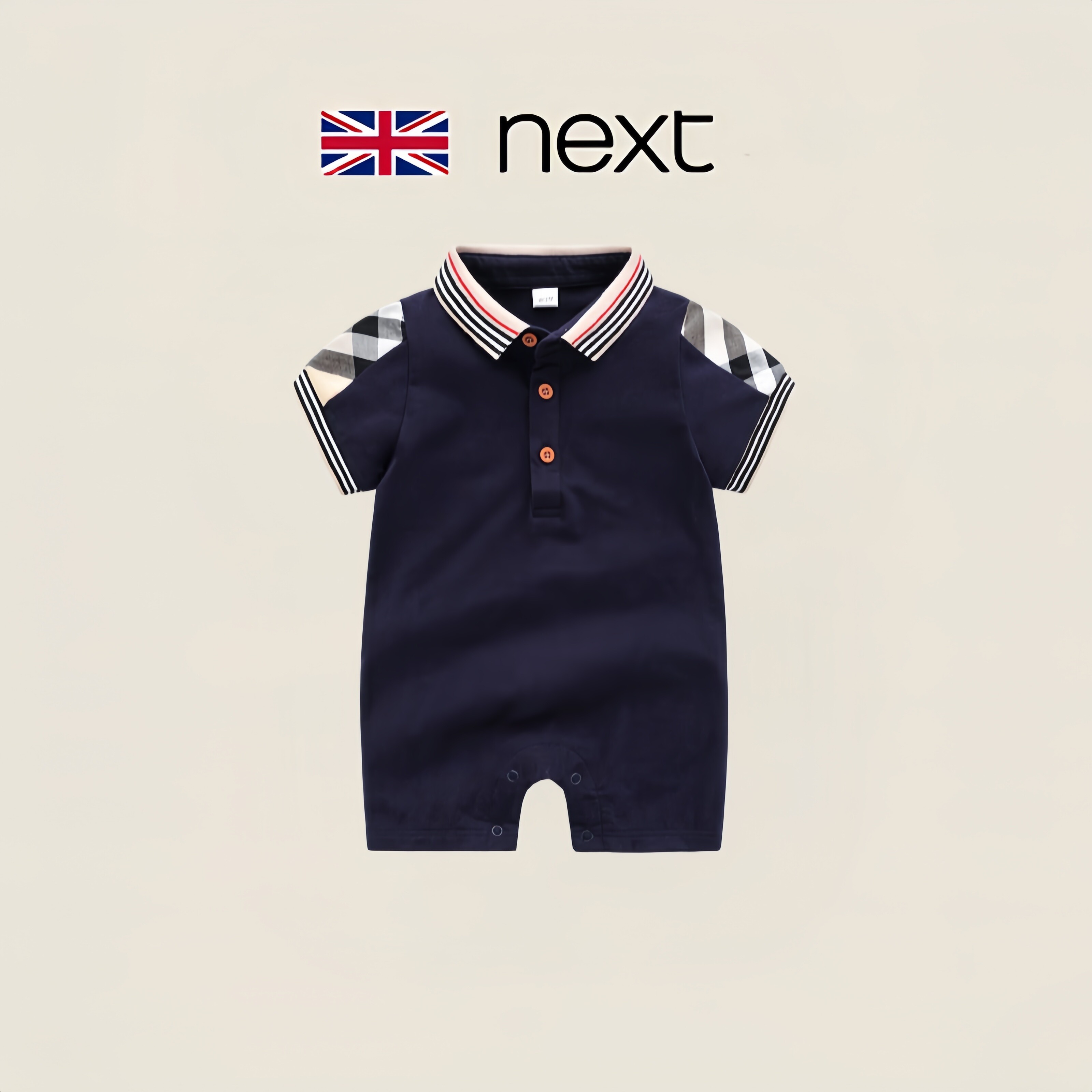 英国next婴儿衣服夏男宝宝英伦风薄款polo衫短袖百天周岁绅士爬服