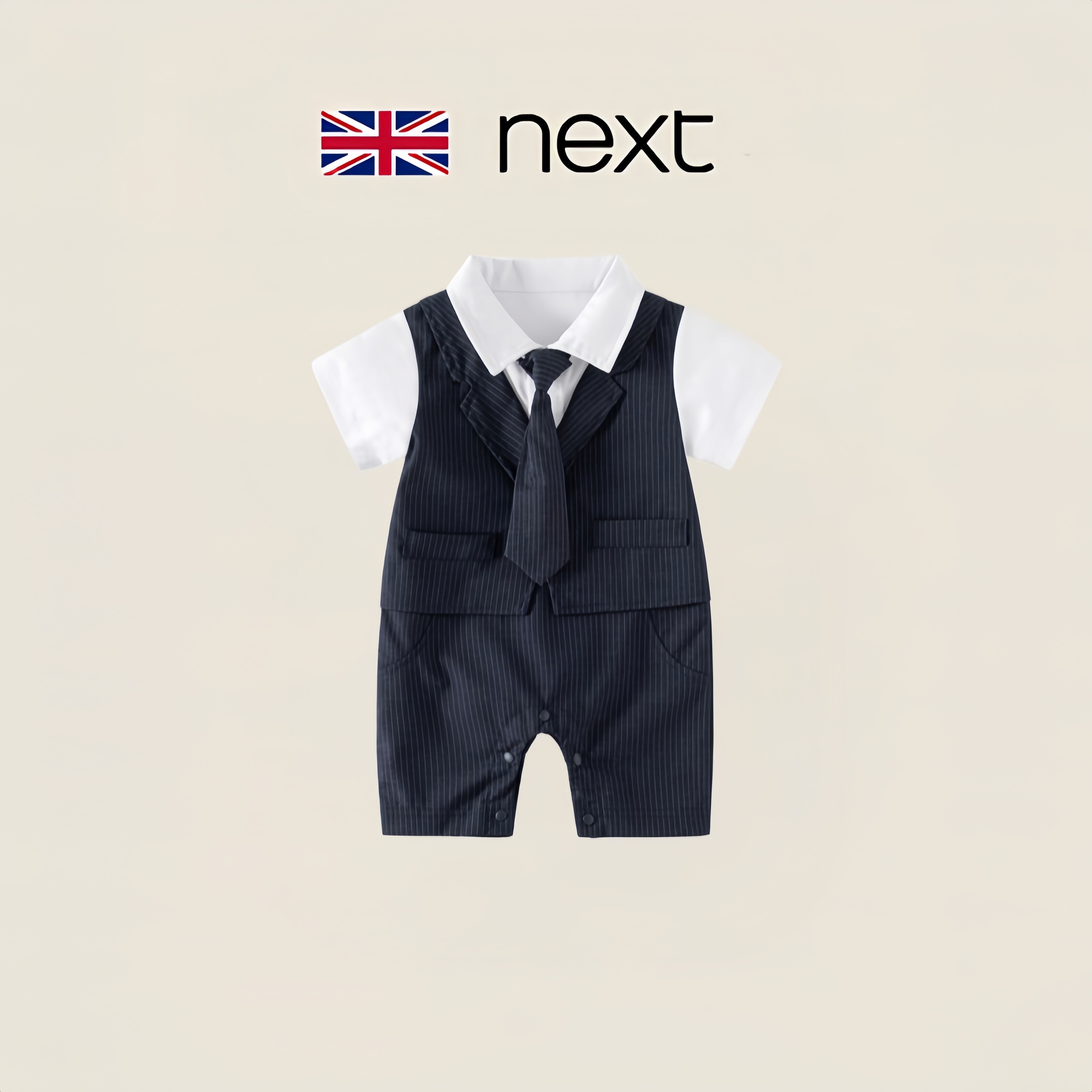 英国next婴儿衣服夏季男宝宝绅士英伦风翻领帅气西装百天周岁礼服