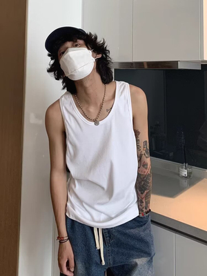 低领纯棉背心男外穿宽松无袖t恤