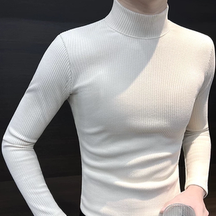 半高领包芯纱针织衫男螺纹坑条紧身长袖卫衣褶皱肌理感打底羊毛衫