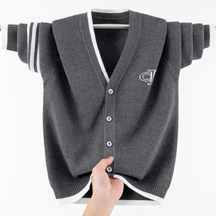 青少年开衫毛衣男秋冬季厚款初中生高中学生针织衫男孩子毛衣外套