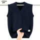 一体绒纯棉背心韩版 宽松男生初高中男学生V领厚款 青少年针织马甲