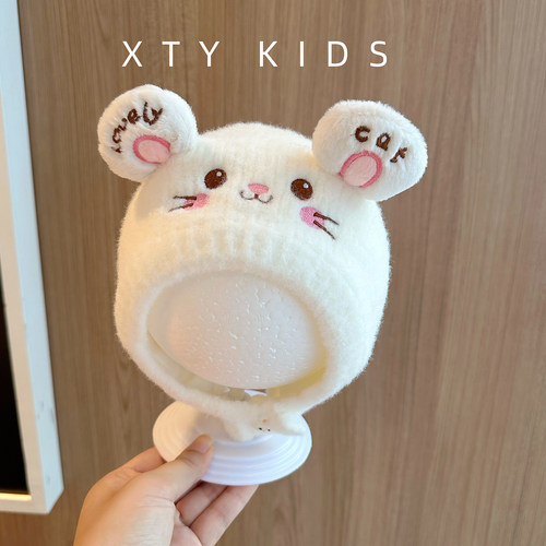 婴儿帽子冬季加厚保暖毛绒针织