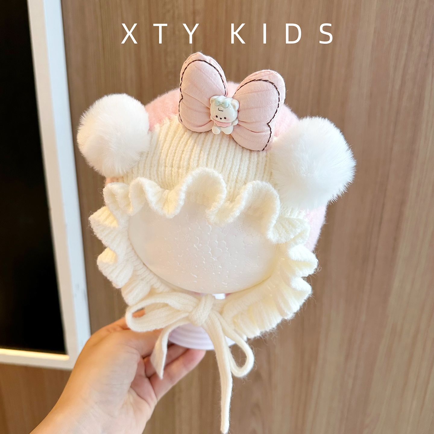 可爱女宝宝公主蝴蝶结花边帽婴儿