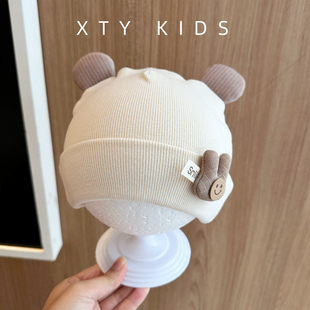 婴儿帽子护耳帽秋冬天保暖薄款 套头帽可爱小兔超萌小月龄宝宝胎帽