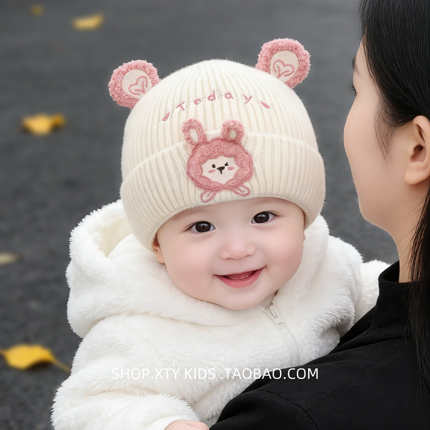新生婴幼儿帽子秋冬季保暖针织护耳帽可爱小兔卡通小月龄宝宝帽女