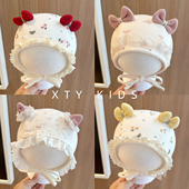 婴儿帽子春秋季 护耳帽洋气公主花边蝴蝶结小月龄护囟门宝宝帽 薄款