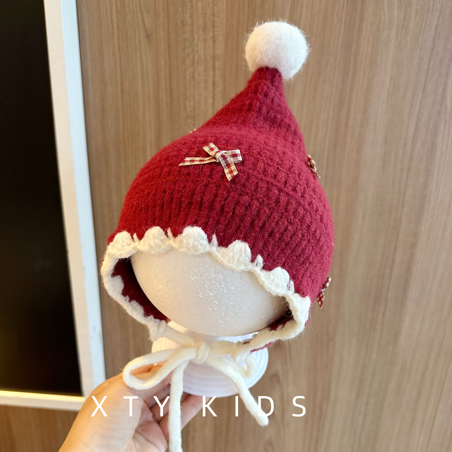 婴儿帽子秋冬毛线帽蝴蝶结小月龄