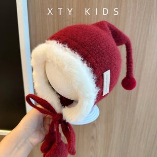 宝宝帽子冬季韩版洋气精灵帽加厚保暖可爱圣诞帽男女儿童护耳帽潮