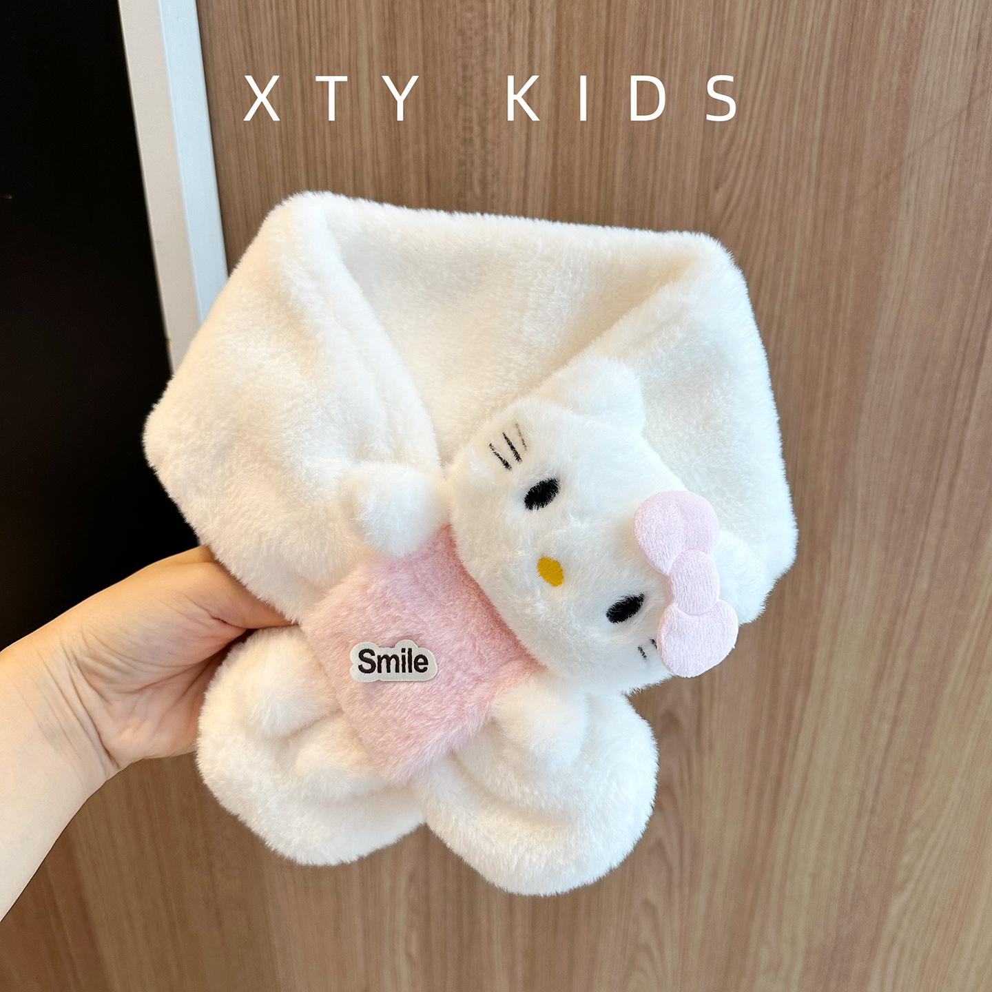 宝宝围巾冬季可爱超萌小猫卡通保暖防风护颈脖套加厚毛绒儿童围脖