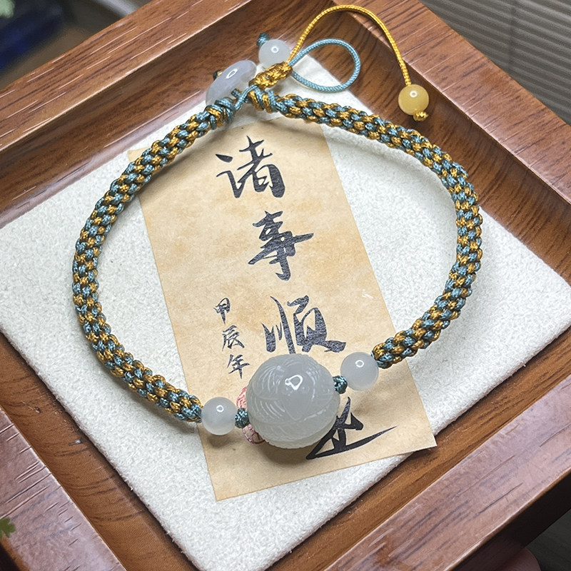 天然和田玉蛇手链 青白玉晴水色手串配珠 男女款十二生肖 礼物
