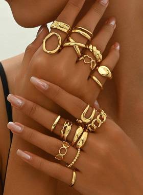 几何affordable luxury 风女士爱心设计开口指环personality 小众