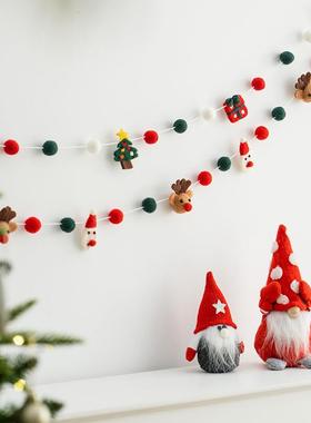 热销圣诞羊毛毡拉旗 圣诞节场景布置墙壁毛绒starp 现货